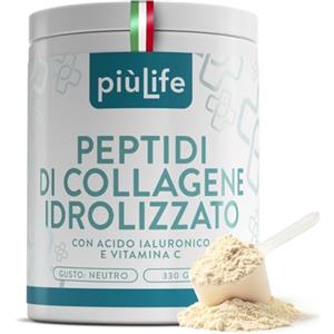+LIFE Peptidi di Collagene Idrolizzato in polvere Tipo 1 - 330g con acido ialuronico e vitamina C PiùLife - Integratore collagene bovino puro da bere - Per pelle, capelli, unghie e articolazioni