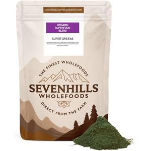 Sevenhills Wholefoods Miscela Super Greens biologica con spirulina, clorella, erba di grano, erba d'orzo | Supporta l'immunità della pelle | 400g, 80 porzioni | Polvere di superalimenti verdi