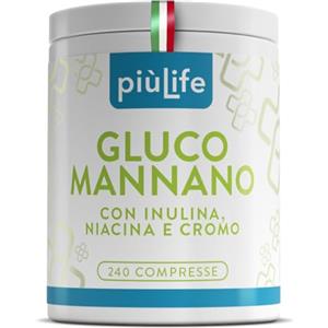 +LIFE Glucomannano Forte Tit. 95% PiùLife 240 Compresse 4000 mg Con Inulina, Niacina e Cromo, Glucomannano Purificato Dalla Radice Di Konjac, Metabolismo, Saziante, Equilibrio Digestivo