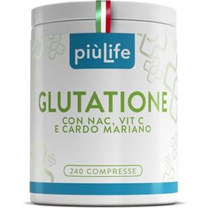+LIFE Glutatione Forte PiùLife 100% Glutatione Ridotto Puro con Vitamina C, NAC n-acetil-cisteina e Cardo Mariano Fegato Tit. 80% - 250 mg per dose - Antiossidante, Sistema Immunitario, Detox