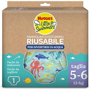 Huggies Little Swimmers, Pannolino Costumino, Taglia 5-6 (13+ kg), Riutilizzabile, Con Fantasia Marina, 1 Pz