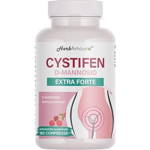 HerbAmour D-MANNOSIO (Dura 6 Mesi) 180 Compresse Alto Dosaggio e Assorbimento I D-Mannosio Da 500 mg. + Mirtillo Rosso E.S. Da 40 mg. | Senza Glutine, Lattosio, Zuccheri e Soia