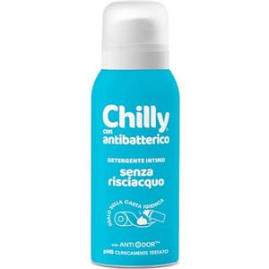 Chilly Senza Risciacquo, Detergente Intimo Senza Risciacquo Antibatterico, Da usare sulla Carta Igienica, Protezione igienizzante, Formula in Mousse a pH5, Con Anti-Odor, Clinicamente Testato - 100ml