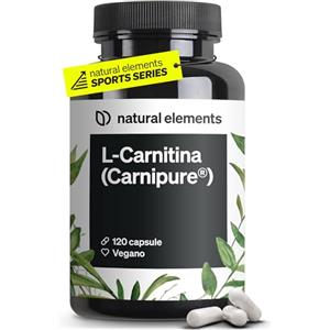natural elements L-Carnitina 2000 con Carnipure, 2000 mg di L-carnitina per Dose Giornaliera, 120 Capsule Vegan, ad Alto Dosaggio e Senza Additivi, Prodotto e Testato in Laboratorio in Germania