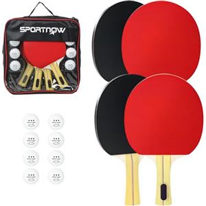SPORTNOW Set di Racchette da Ping Pong e Palline, Set 4 Racchette per Tennis da Tavolo con Custodia per Principianti e Professionisti, Rosso e Nero