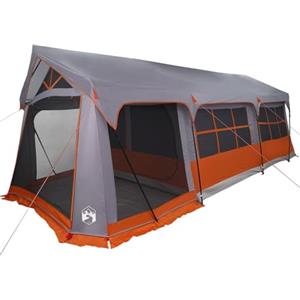 vidaXL Tendone Impermeabile per 10 Persone con Finestre Grigio e Arancione. Perfetto per Il Campeggio e per la Famiglia. Materiale Leggero in Poliestere, Resistente ai Raggi UV. Ideale per Weekend e
