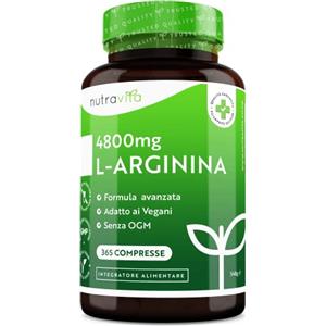 Nutravita L-Arginina 4800mg 365 Compresse ad Alto Dosaagio - Vegane di L Arginina Pura - Alternativa alla Arginina Polvere - L Arginina Compresse Altamente Dosato - Aminoacido - Integratore Sportivo - Nutravita