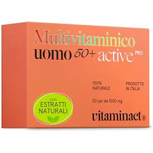 Vitaminact Multivitaminico Uomo 50 Anni +. Specifico per: Stanchezza e Affaticamento, Difese Immunitarie, Aumenta il Testosterone e Protezione della Prostata a 360°. Potenziato Con Estratti, Vitamine e Minerali.