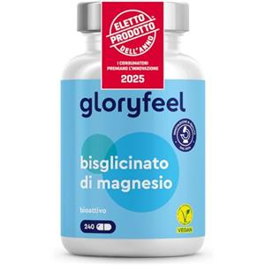 Gloryfeel Magnesio Bisglicinato, Eletto PRODOTTO DELL'ANNO 2025, 400mg Magnesio Elementare per Dose Giornaliera, Alto Dosaggio, Scorta 2 Mesi, facilmente Digeribile e ad Alta Biodisponibilità, 100% Vegan