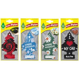 Arbre Magique Profumatore Auto, Box Assortito da 24 pz Misti "FRAGANCES MIX" Black rose, Muschio bianco, Spring flowers, Black pine - Durata Fino a 7 Settimane, Made in Italy
