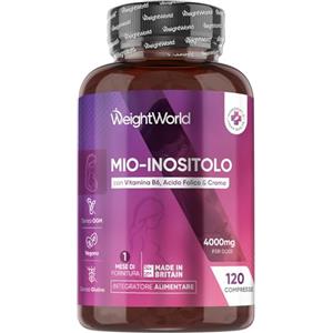 WeightWorld Myo Inositolo Vegano 4000mg, Inositolo Integratore con Acido Folico, Vitamina B6, Cromo Picolinato, la Vitamina B6 Contribuisce alla Regolazione dell'Attività Ormonale (EFSA), Senza Magnesio Stearato