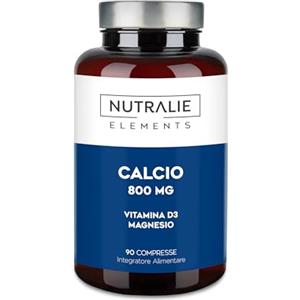 NUTRALIE Calcio, magnesio e vitamina D - 800 mg di Carbonato di Calcio - Ossa, Denti e Muscoli - Integratore con Magnesio e Colecalciferolo - 90 Compresse Vegane Nutralie