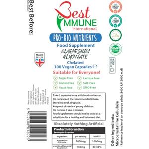Best Immune International Best Immune Glicinato di Magnesio 500 mg 100 Capsule Vegane