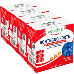 Equilibra 4x Equilibra Integratore Sostegno Forte con Ferro e Magnesio per Stanchezza e Affaticamento in Polvere Solubile al Gusto Arancia - 4 Confezioni da 22 Bustine