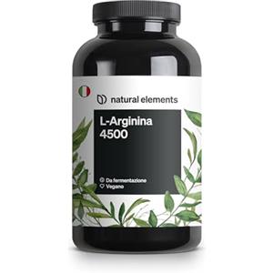 natural elements L-Arginina - 365 capsule vegane - 4500 mg di L-arginina HCL vegetale per dose giornaliera (3750 mg di L-arginina pura) - ad alto dosaggio - prodotta e testata in laboratorio in Germania