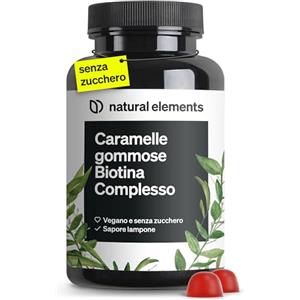 natural elements Biotina Selenio Zinco Gummies - 120 gommine ad alto dosaggio - 5.000 μg di biotina per dose giornaliera - gusto lampone - vegano e senza zucchero - integratori vitaminici per capelli