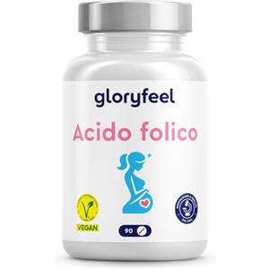 Gloryfeel Acido Folico 400 µg, Supporto al Sistema Immunitario*, per il 1° Trimestre (3 mesi), Vitamina B9 ad Alto Dosaggio, Alta Biodisponibilità, 100% Vegan