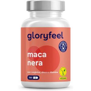 Gloryfeel Maca Nera Peruviana, 120 Capsule, 9000mg, Alto Dosaggio, + L-Arginina, Zinco + Vitamine B6 & C, Estratto Maca Nera 450mg 20:1, Integratore Rinvigorente Extra Forte