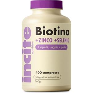 Incite Nutrition Compresse di Biotina + Selenio + Zinco. Confezione da 400 Integratori per Capelli, Unghie e Pelle. Fornitura da 12 Mesi di Integratori per Velocizzare la Crescita dei Capelli