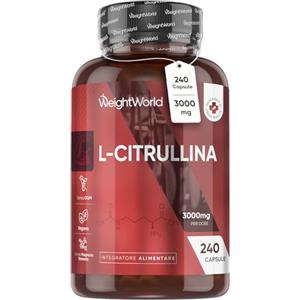 WeightWorld L Citrullina Vegana, 240 Capsule, 3000mg per Dose, con L-Citrullina Polvere (2 Mesi di Fornitura), Integratore Pre Workout e Post Workout, Aminoacido Privo di Magnesio Stearato, Senza Glutine né OGM