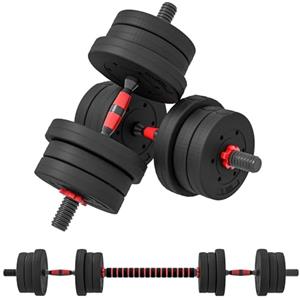 HOMCOM Set Manubri 2 in 1 da 20kg Totali con 12 Dischi Pesi e Connettore, Set Manubri Regolabili Utilizzabile come 2 Manubri, Bilanciere, Palestra in Casa, Nero