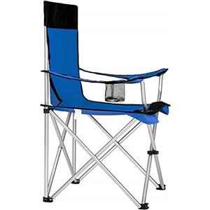 BAKAJI Sedia Pieghevole Richiudibile Chiusura a Ombrello da Campeggio Spiaggia Mare Struttura in Metallo Tubolare Tessuto Poliestere con Braccioli e Portabibite (Blu)