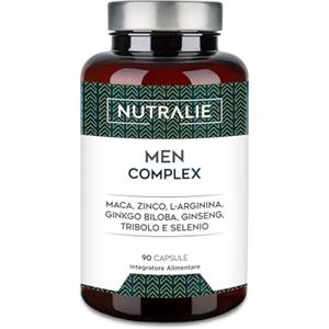 NUTRALIE Vitamine TESTO Uomo - Potenza 4:1 Maca 500mg - Ginseng + Ginkgo Biloba + Tribulus Terrestris, L'Arginina - Men Complex 90 Capsule Nutralie