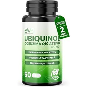 PARAFARMACIA, ORGANIC VITAMINS & FOOD OVF Coenzima Q10 Attivo Ubiquinolo 120mg, 60 Capsule Vegetali, per Vitalità e Benessere, Coenzyme Q10 Integratore Alta Biodisponibilità, Q10 Coenzima per Performance Fisica, Vegan e Made in Italy