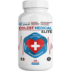Italian Elite Colest Medical, Integratore per Colesterolo e Trigliceridi con Riso Rosso Fermentato, 120 cpr. Monacolina K, Coenzima Q10, Acido Folico, Cardo Mariano, Berberina, Astaxantina.