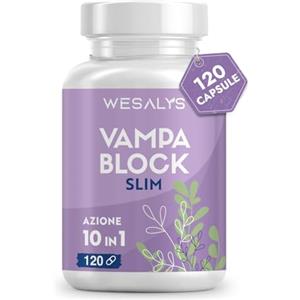 WESALYS Menopausa Integratori Vampate, VAMPA BLOCK SLIM, 120 Capsule (4 Mesi), Azione 10 in 1, Favorisce l'equilibrio del peso corporeo, Integratore con Isoflavoni di Soia e Agnocasto, Vamp Control