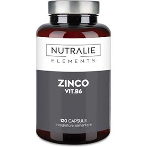 NUTRALIE Zinco Integratore Vegano - Pelle, Capelli, Unghie, Acne - Sistema Immunitario + Vit B6 - Zinco Citrato 15 mg - 120 Vegan Capsule