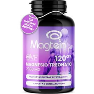PARAFARMACIA, ORGANIC VITAMINS & FOOD OVF Magnesio Treonato Puro Magtein ® 2000mg 120 Capsule, Magnesio Stanchezza e Sistema Nervoso, Integratore Magnesio L Treonato per Concentrazione, Stanchezza Fisica e Mentale, Senza Zucchero, Vegan