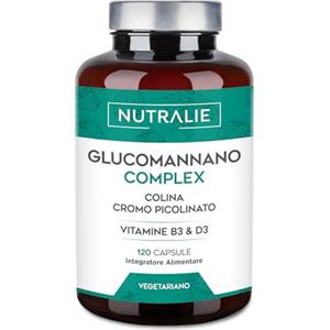 NUTRALIE Glucomanano 3000mg Complex Contribuisce alla Perdita di Peso con una Dieta Ipocalorica - Colina + Cromo Picolinato + Vitamine B3 e D - Donne e Uomini - 120 Capsule Vegetali Nutralie
