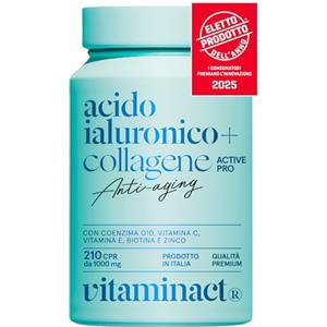 Vitaminact Collagene e Acido Ialuronico ELETTO PRODOTTO DELL'ANNO 2025 - L'unico con Probiotico Testato Bifidobacterium L. BLG1 Migliorando del +30% l'assorbimento degli Attivi, Vit C e E, Q10, Zinco e Biotina.