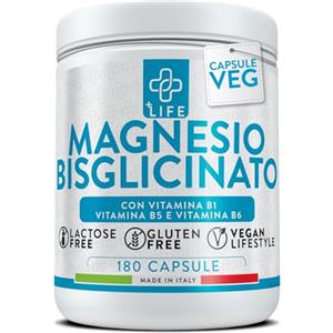 +LIFE Magnesio Bisglicinato Capsule PiùLife, 300mg Con Vitamina B6, B1, B5, Organico - come Integratore Magnesio Glicinato ad Alta Biodisponibilità - Muscoli, Ossa, Sistema Nervoso, Stress e Stanchezza