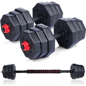 BAKAJI Set Manubri Convertibili in Bilanciere 19Kg Totali 12 Dischi Regolabili Impugnatura Antiscivolo Piastre di Pesi Rivestiti in Plastica Dura Riempiti Barra Lunga Allenamento Muscoli Casa Palestra