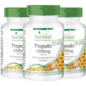 Fairvital | Propoli d'api 1000 mg dose giornaliera - 3 x 60 capsule - estratto naturale di propoli d'api - ALTO DOSAGGIO