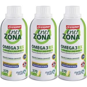 Enervit, Enerzona Omega 3 RX 270 x3 Capsule da 1g Senza Ritorno di Gusto, Integratore Omega 3 IFOS, Acidi Grassi per Cuore Vista Cervello, Olio di Pesce Omega3 1000mg Capsule, Fish Oil Senza Glutine