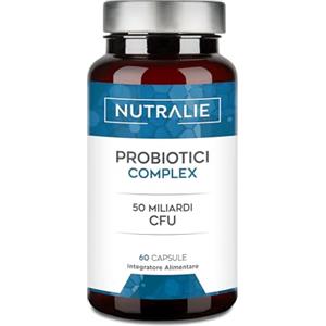 NUTRALIE Fermenti Lattici Probiotici 10Ceppi - 50 miliardi di UFC Biodisponibili - Probiotico Intestinale - Lactobacillus Gasseri e Acidophilus + Bifidobacterium - 60 Capsule Biprotics Complex Nutralie