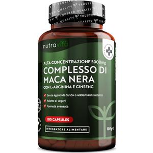 Nutravita Maca Peruviana Complesso 5000mg per capsula - Complesso di Maca Nera ad altissima resistenza con Arginina - Radice Vegana di Black Maca - 6 mesi di fornitura - Nutravita