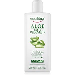 Equilibra Viso, Aloe Latte Detergente, Latte Detergente Viso Delicato a Base di Aloe Vera, Adatto a Pelli Sensibili, Struccante, Idratante, Lenisce e Riequilibra la Pelle, 200 ml