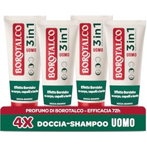Borotalco, Bagnoschiuma Corpo Original, Docciaschiuma per Pelle Morbida e Vellutata, Effetto Borotalco sulla Pelle, Ideale per Uomo e Donna, Dermatologicamente Testato, 4 Flaconi da 200 ml