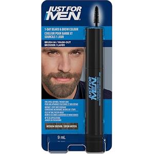 Just For Men Ritocco Instantaneo Del Grigio Barba E Sopracciglia Per Uomo, Colorazione Temporanea Per Un Look Più Folto E Ben Definito, Fino A 30 Applicazioni, Colore Marrone Medio