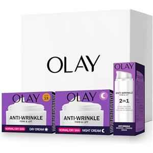 Olay Anti-Rughe Tonifica & Rassoda Set Regalo: Crema Giorno + Crema Notte + Siero 2in1 , Skin Care Anti-Età