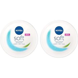 NIVEA Soft Crema Multiuso 1 x 300 ml, Crema Idratante e Rinfrescante, Crema Viso, Corpo, e Mani a Rapido Assorbimento, Arricchita con Vitamina E e Olio di Jojoba (Confezione da 2)