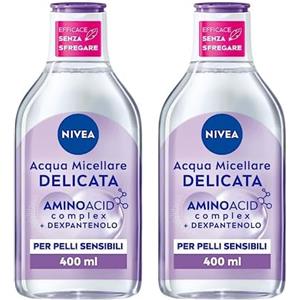 NIVEA MicellAIR 5in1 Acqua Micellare Delicata 400 ml, Struccante viso e occhi dall'azione lenitiva, Detergente viso pelle sensibile per una detersione profonda e delicata (Confezione da 2)