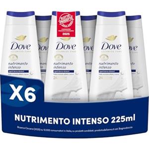 Dove Bagnoschiuma Nutrimento Intenso, Bagnodoccia Idratante, Formula Delicata sul Microbioma della Pelle, con Agenti Idratanti Vegetali, Senza Solfati SLES, Bagnodoccia Uomo e Donna, 6 Pezzi da 225 ml