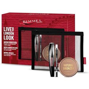 Rimmel London Cofanetto Regalo Live Your London Look, Pochette con Mascara Wonder Bond, Matita Occhi Scandal'Eyes Kohl Black Waterproof e Terra Natural Bronzer