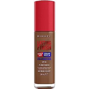 Rimmel London Lasting Finish 35 Hour, fondotinta, lunga durata, idratante, formula vegana, copertura totale, 30 ml, 600 Warm Coconut