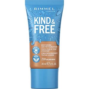 Rimmel London, Fondotinta Liquido Idratante KIND & FREE, con Vitamine E, B5 e Aloe Vera, Cruelty-Free e Vegano, Tonalità 210 Golden Beige, 30 ml